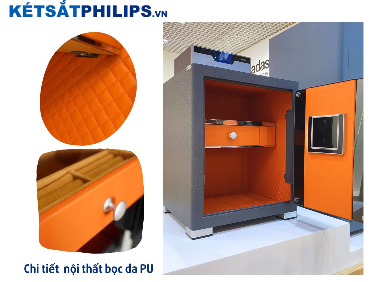 Nội thất bọc da sang trọng của két sắt Philips SBX601