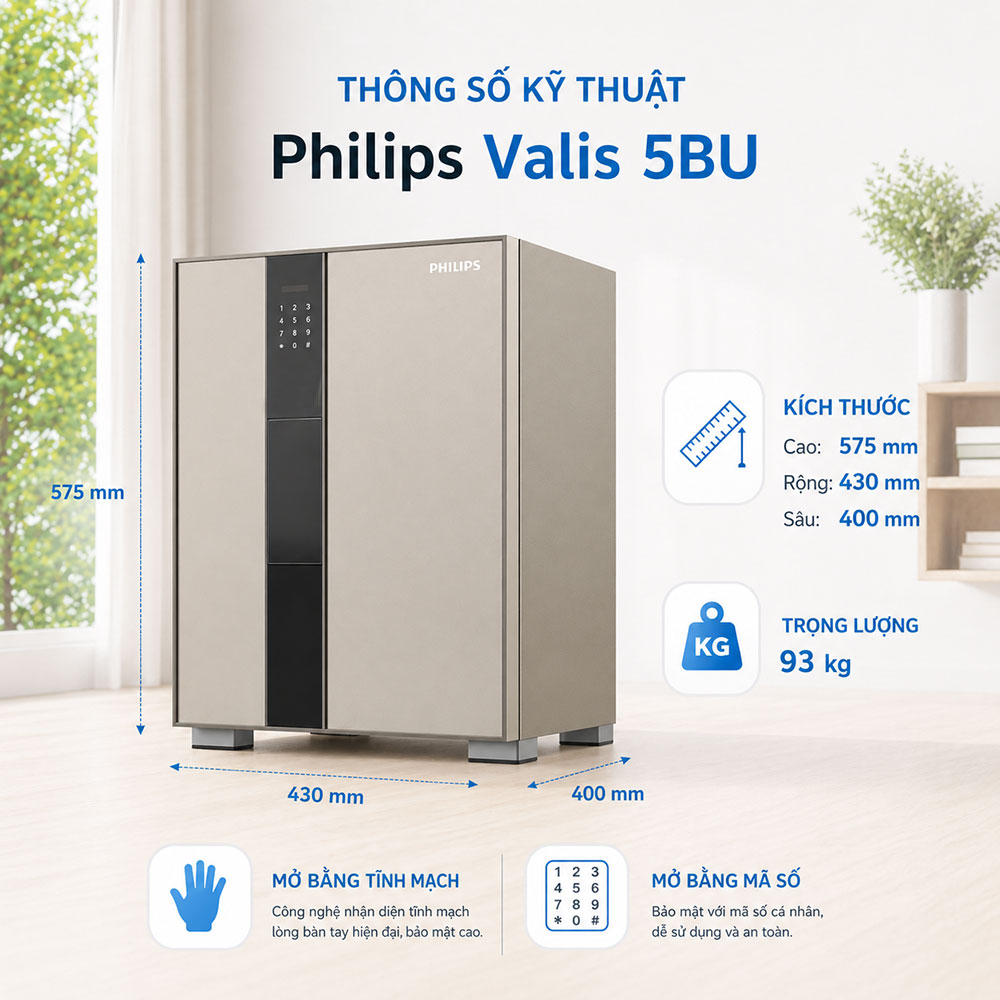 Kích thước và trọng lượng két sắt Philips Valis 5BU