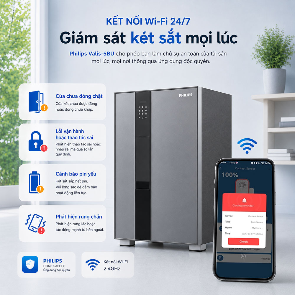 Tính năng kết nối Wifi trên két sắt Valis-5BU thông qua điện thoại